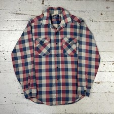 Vintage 60s 70s Levi s Plaid Flannel Red and Blue Check Shirt Button Up Loop
