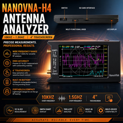 Portable NanoVNA H4 Vector Network Analyzer 10KHz-1.5GHz RF Antenna Tester USA!!