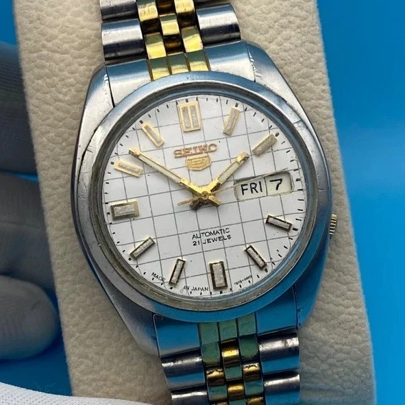 NOS 复古精工 5 自动手表 男式 21 珠宝 日期 JUST STYLE 7S26 CALIBER — 第 2/4 张图片