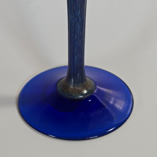 Vintage Czech Jack In The Pulpit Hand Blown Blue & Gold Cased Glass Vase 12" - Picture 7 of 12
