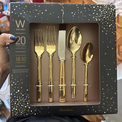 Wallace Bamboo 20 Pieces Flatware Service Set - Gold Plated. Brand