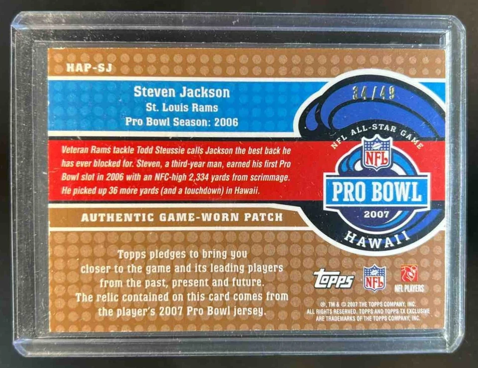 2007 Topps TX Exclusive Steven Jackson Ticket to Hawaii Patch #/49 Rams - Image 2 of 2