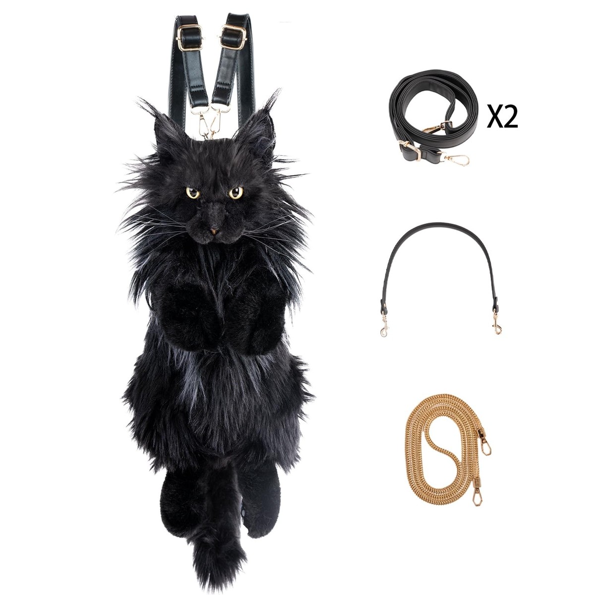 Chongker Cat Shaped Backpack - Handcrafted Large, Black, Orange