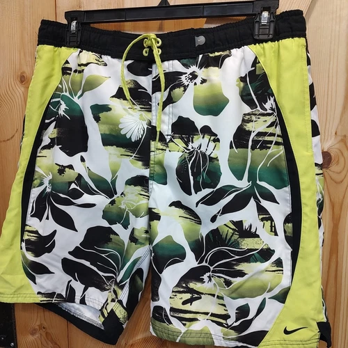 Nike Board Shorts Nero Verde Tropicale Uomo Taglia Large Tasche Maglia Surf Spiaggia