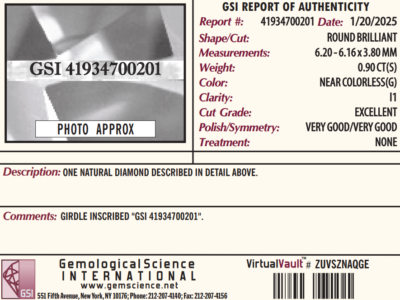 $6,550 14K White Gold GSI .90ct G I1 Round Diamond Halo Engagement