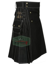 New Modern Black Utility Kilts With White Thread