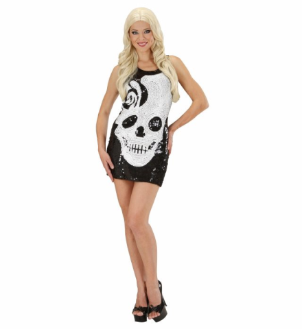 PAILLETTENKLEID SCHÄDEL PAILLETTEN KLEID MINIKLEID HALLOWEEN TOTENKOPF GR. M NEU - Bild 1 von 1