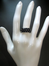 VINTAGE STERLING SILVER BLUE TOPAZ 3 ROW RING SIZE 6.5