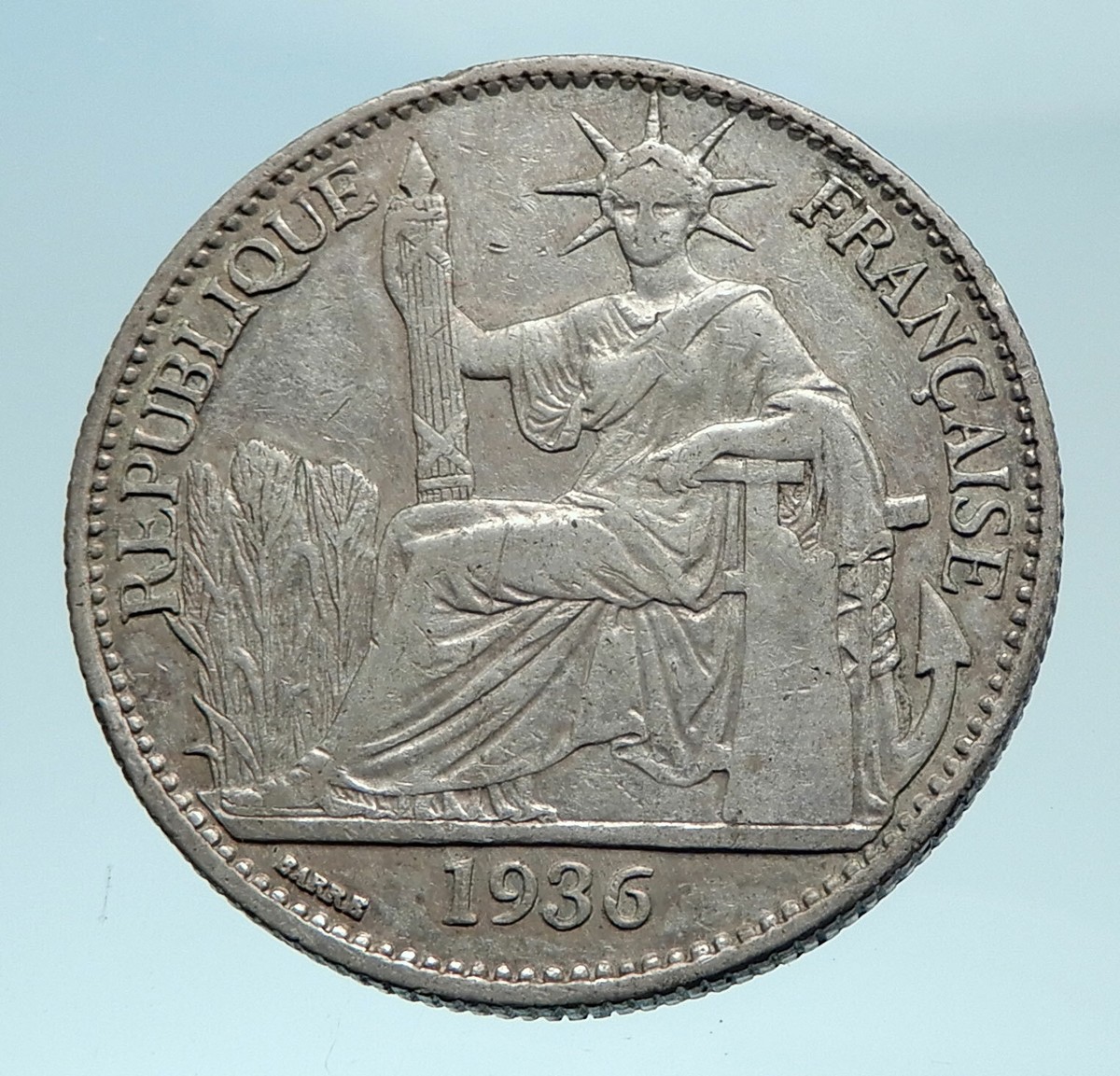 1936 A FRENCH INDO-CHINA Genuine Silver 50 Cent Coin France