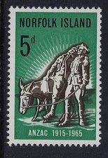 1965 NORFOLK ISLAND 5d ANZAC STAMP FINE MINT MNH/MUH
