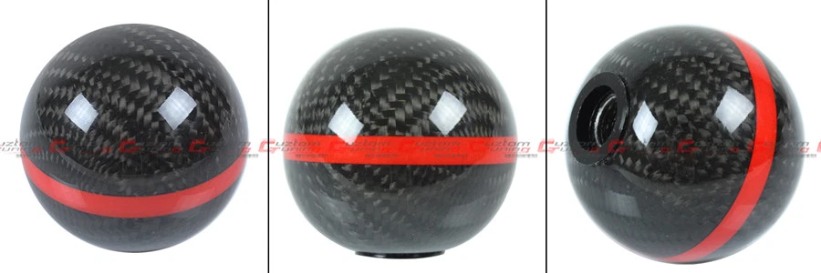Perilla de cambio manual de fibra de carbono redonda M10 X 1.25 tira roja para infiniti Foto 3 de 4