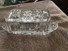 Anchor Hocking “Prescut Clear” Crystal Covered Butter Dish W/Clear Star & Fan