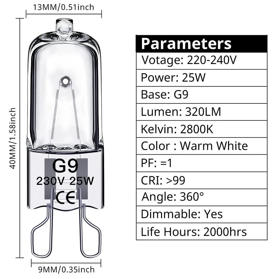 G9 Halogen Bulb 25W 40W 60W Capsule Replace Light Bulbs 230V dimmable glass Lamp - Image 2 of 4
