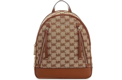 Michael Kors Brooklyn Beige Gold Zip Medium Backpack Beige/Ebony