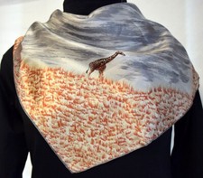 Vtg Baar  Beards Silk 22.5" Square Kerchief/Neck Scarf-Japan Made-Animal/Nature