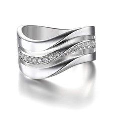 10mm Wave 2mm AAA Cz Band Ring Women's 925 Silver Fashion Ring Sz 6-10