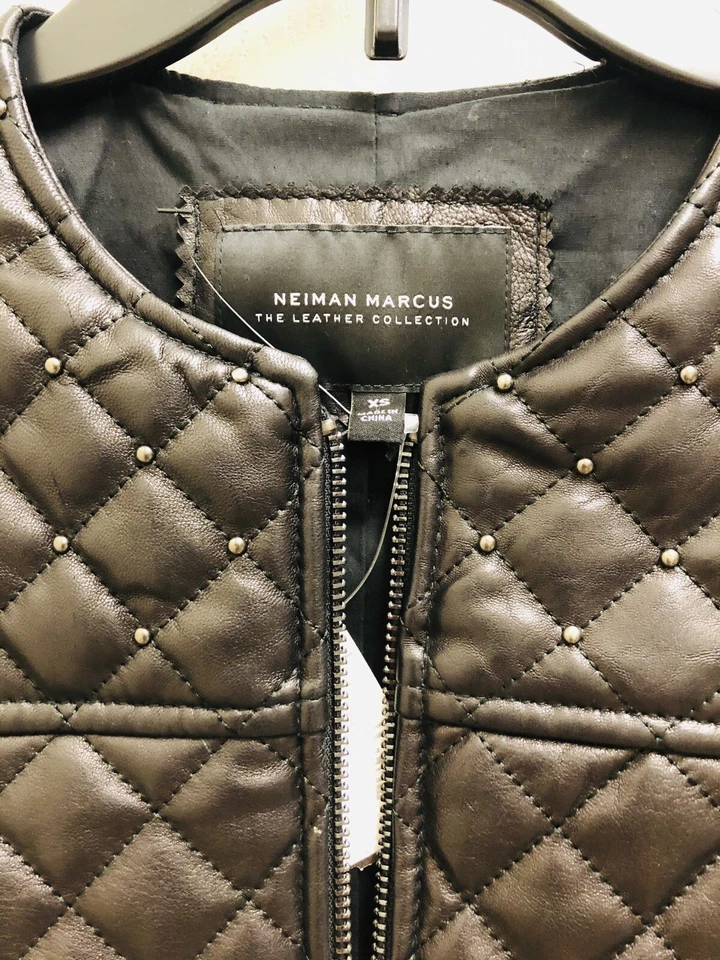 neiman marcus Quilted Stud Trim Leather Jacket NWT Size XS - Image 4 of 4