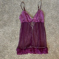 Victoria  s Secret Babydoll Lingerie Lace Sheer Slip Size Medium Purple