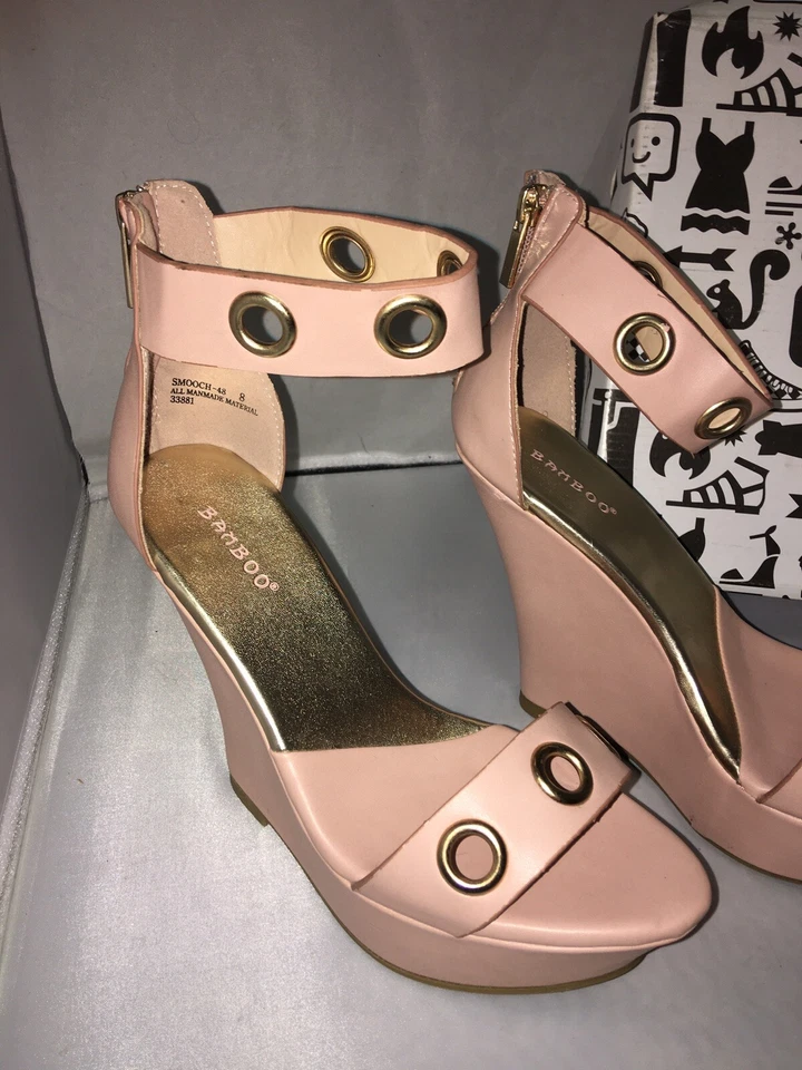 Bambú Scooch-48 Mujer Wegde Punta Abierta Rosa Tacones Foto 3 de 4