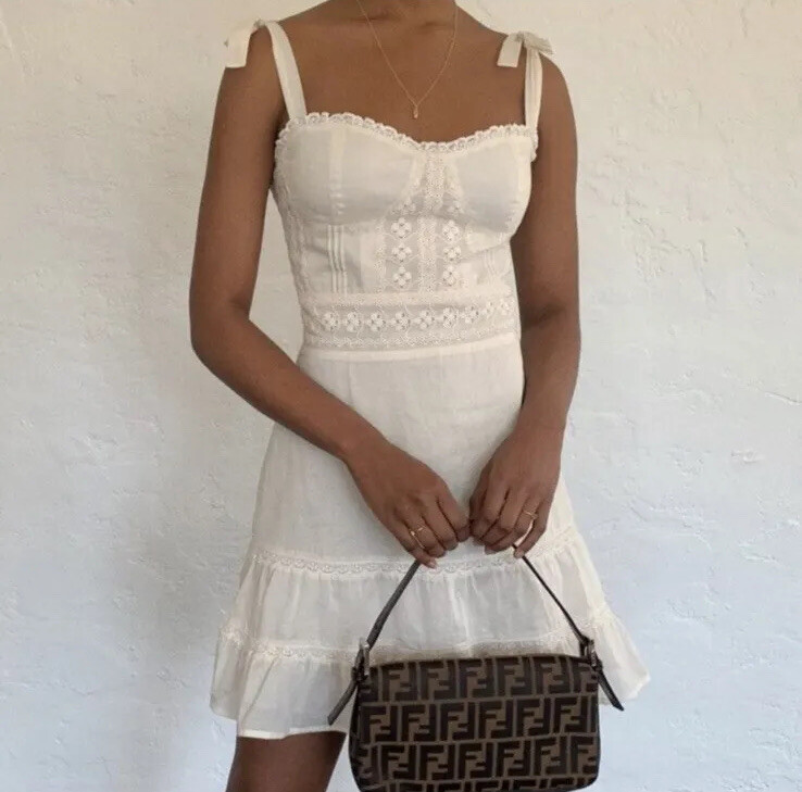 Reformation Maeve Mini Tie Shoulder Dress Lace Organi… Gem