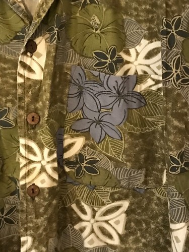 XL Men's POINT ZERO Vintage Olive Green Tribal Floral Hawaiian Shirt NEVER WORN - Picture 2 of 4