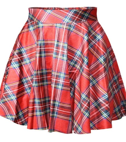 Red TARTAN Skater SKIRT High Waist PLAID Circle FLIP Mini SCHOOL Punk NEW 8-12 - Picture 2 of 4