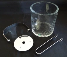 Orrefors Sweden Helena Crystal Ice Bucket w/ Metal Handle & Tongs -Orig. Sticker