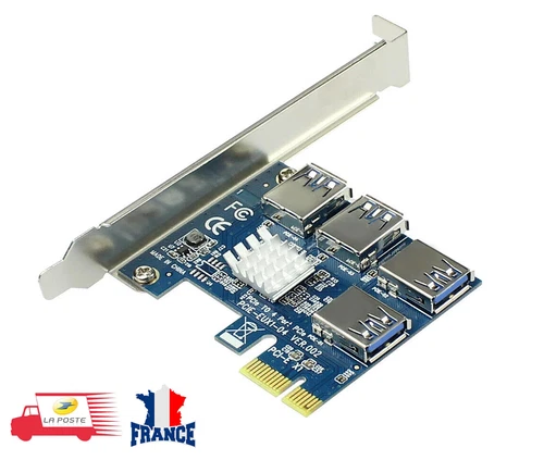 Card Riser PCIe 1 à 4 PCI-Express PCI-E 1X à 16x1 vers Externe 4 USB 3.0 BTC