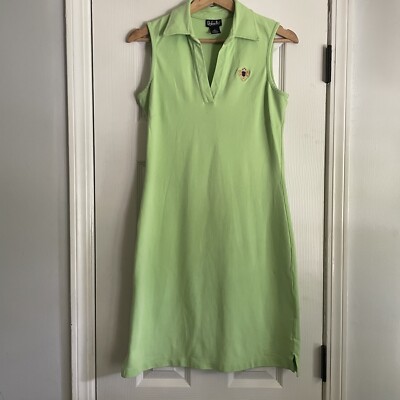 Rafaella Tennis Ball Green Polo V Neck Sleeveless Cotton Golf Dress M