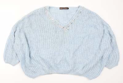QED London Damen Pullover blau V-Ausschnitt Acrylmischung Größe L