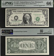 1977 $1 Federal Reserve Note - PMG 66EPQ - Dual Autograph - Morton / Blumenthal