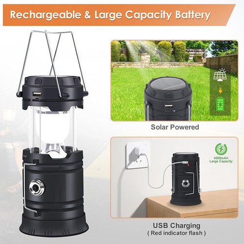 Linterna LED Solar Portátil USB Recargable Tienda de Campamento Luz Linterna Lámpara - Imagen 14 de 15