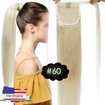 One Piece 100% Real Human Hair Clip In Ponytail Hair Extensions Wrap Around 100G
