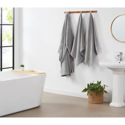 Zero Twist 3-Piece Gray Textured Cotton Bath Towel Set Free Shipping New