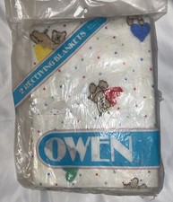 Vintage Owen Baby Crib Blanket Circus Animals & Pink Made in USA Set of 2 New