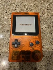 Game Boy Pocket w Backlight Backlit FunnyPlaying Q5 IPS Mod Clear Orange B ONLY