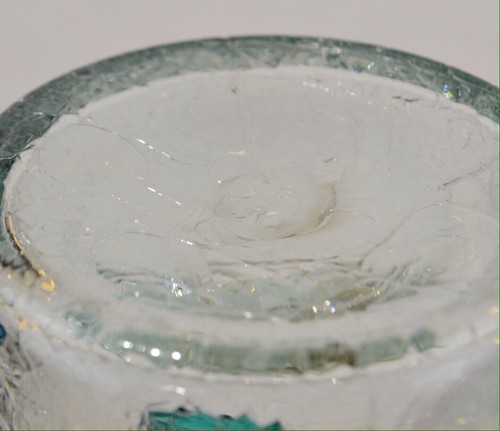 Blenko Blown Crackle Glass Clear Vase w/ Applied Green Leaves 13" - Picture 5 of 5