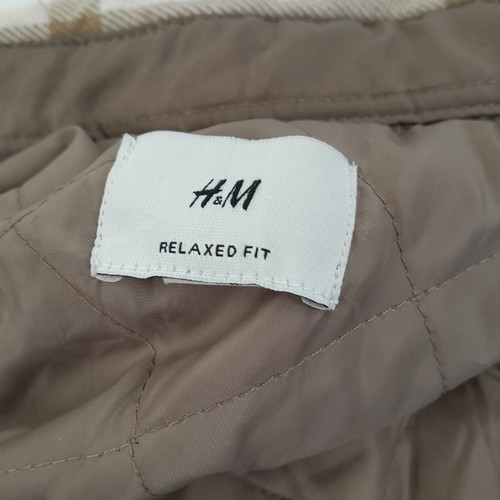 H&M Overshirt Medium Beige Check Mens Relaxed Padded Shirt Flannel - Picture 7 of 11