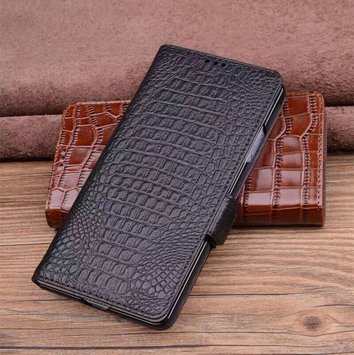 Genuine Leather Flip Case For OnePlus OPEN Crocodile Grids Grain Holder Cover - Picture 5 of 29