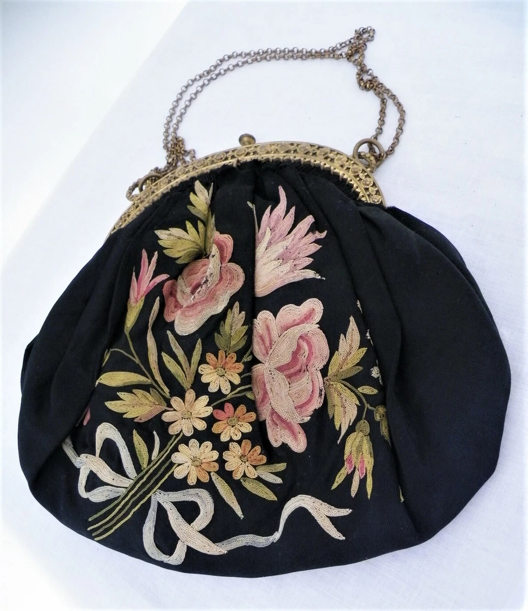 Minaudière Vintage Années 1920 - Verroterie Ancienne Et Soie - Pochette De Soirée Très Bon état