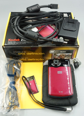 Kodak Zi8 Pocket Video Camera Raspberry Bundle Works Cables Box Case more #263