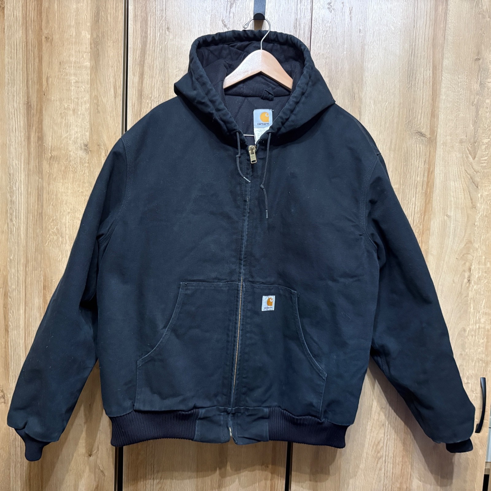 Carhartt J140 Men's XL Duck Active Jacket Faded Black Quilted Lined Hooded