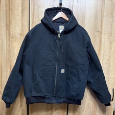 Carhartt J140 Men's XL Duck Active Jacket Faded Black Quilted Lined Hooded