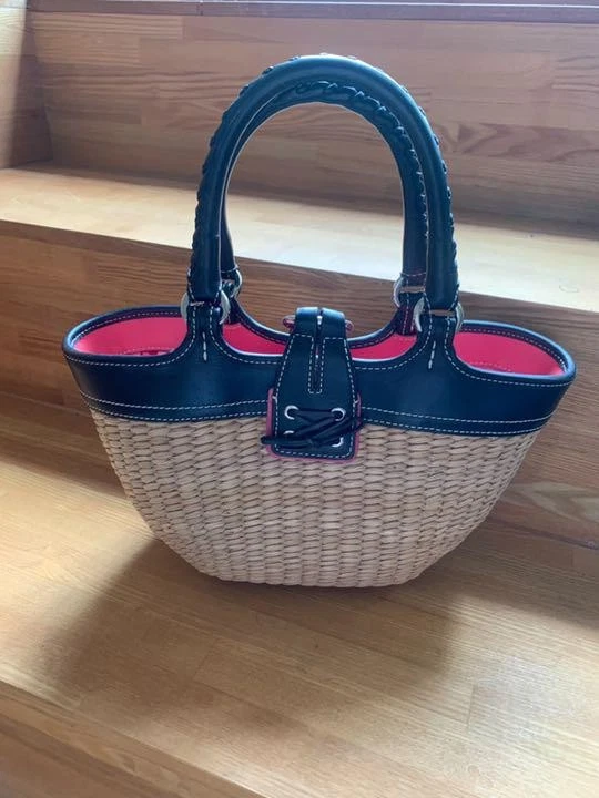 Bolso de Mano COACH Negro Rosa Mariposa Paja Cuero Tejido Cesta Bolso Verano MBb1138 Foto 2 de 3