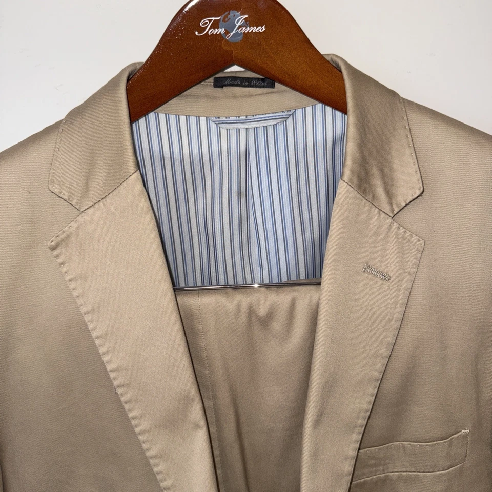 Ibiza Men's 44 R Beige Tan Linen Suit Breathable Cotton 36  Flat Front Pants - Image 4 of 4