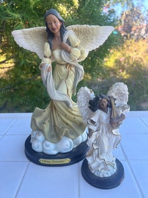 Ebony Treasures Angel Figurine Standing on Clouds Serene Heaven Decor