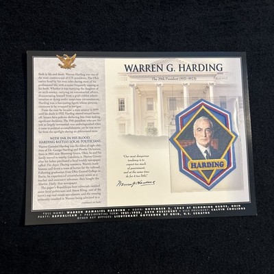 Willabee & Ward Patch & Info Card 29th  President Warren G. Harding Rare