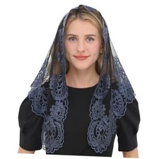 Lace Veil Mantilla Catholic Church Chapel Veil Head Covering Navy Blue Black