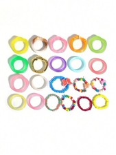 21 Multicolor Butterfly Beaded And Resin Rings One Size