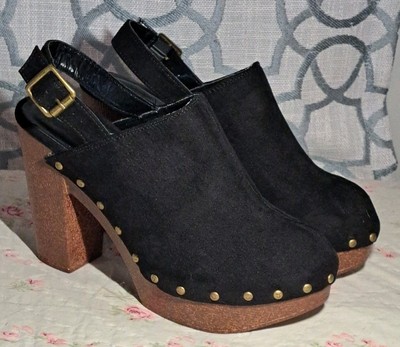 Olivia Miller Clogs Womens 10 Chunky Heel Lightweight Platform Black Slip On
